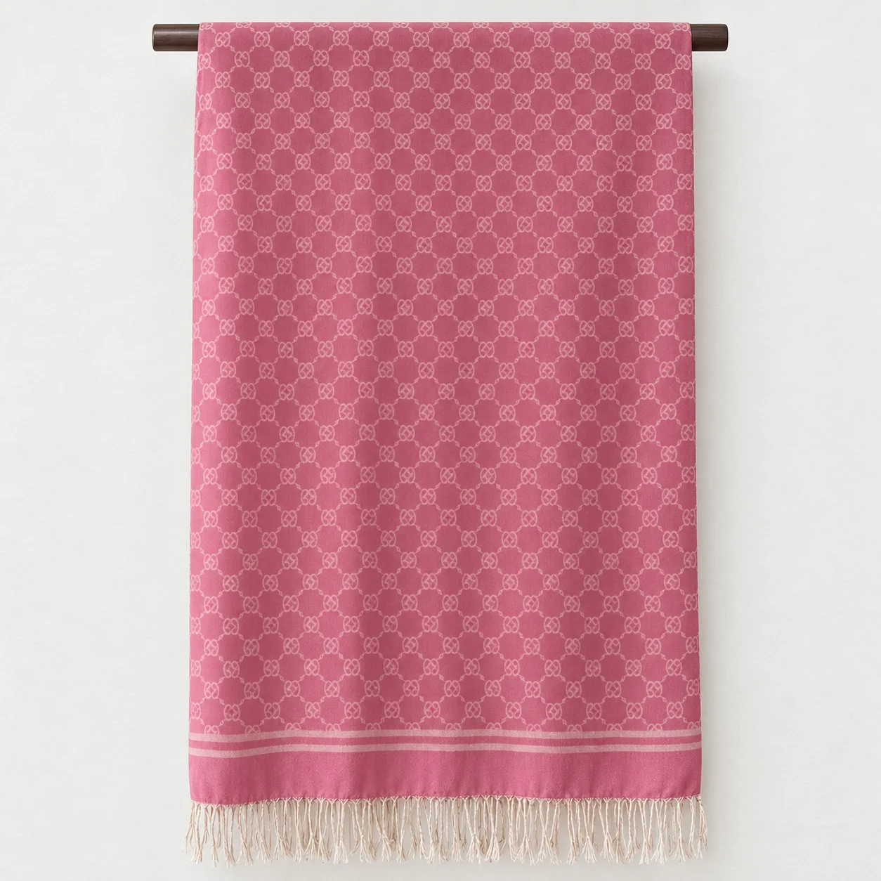 Luxury Interlocking Monogram Jacquard Scarf – Premium Silk Jamawar Stole with Fringe Tassels Angle 2